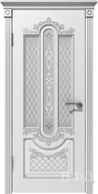 Межкомнатная дверь Александрия Белая эмаль стекло патина серебро