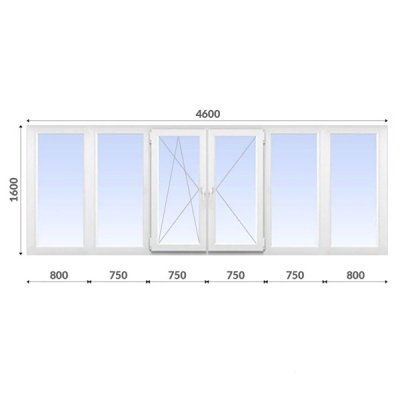 Балкон П-образный 1600x4600 Krauss 70 мм 1-камерный стеклопакет энергосберегающий